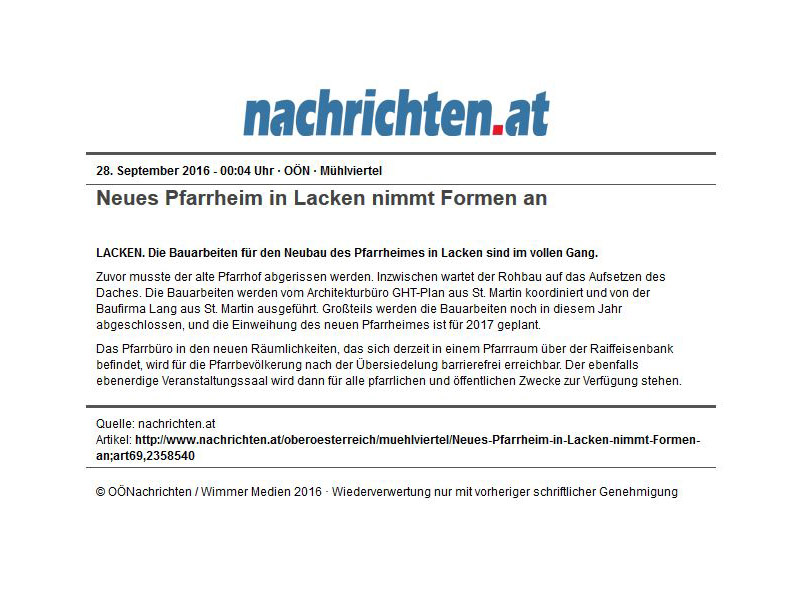 Bericht Pfarrheim Lacken – OÖ Nachrichten